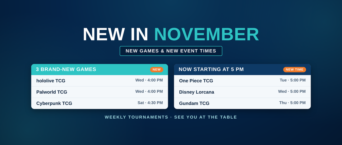 New Events, New Times: November Game Night Guide