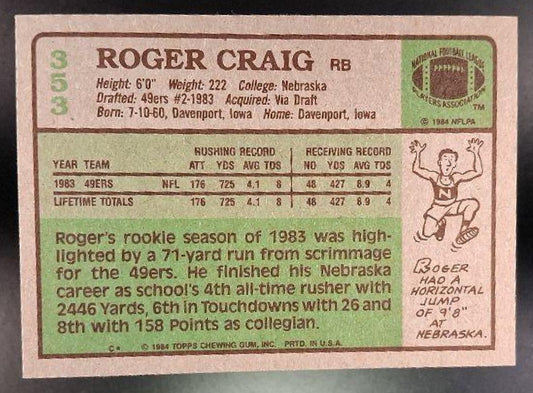 1984 Topps Roger Craig #353 RC 49ers