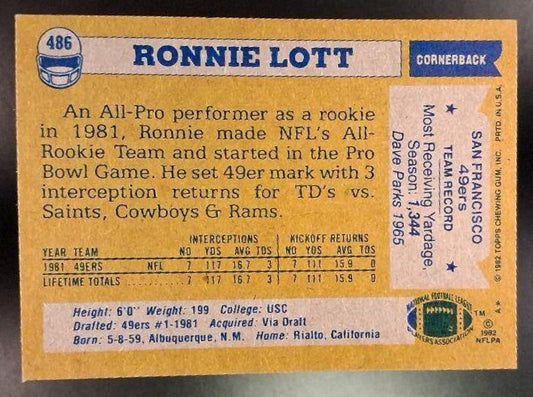 1982 Topps Ronnie Lott #486 RC 49ers