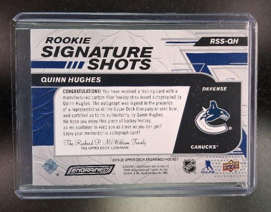 2019 Upper Deck Engrained Quinn Hughes Rookie Signature Shots /149 RC Auto