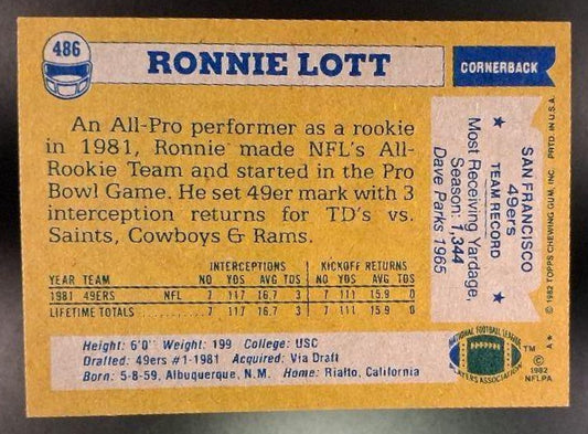 1982 Topps Ronnie Lott #486 RC 49ers