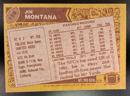 1986 Topps Joe Montana #156 49ers