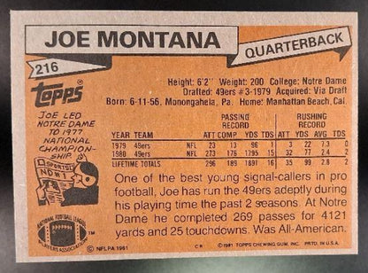 1981 Topps Joe Montana #216 RC 49ers