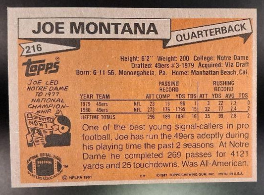 1981 Topps Joe Montana #216 RC 49ers