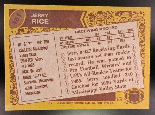 1986 Topps Jerry Rice #161 RC 49ers