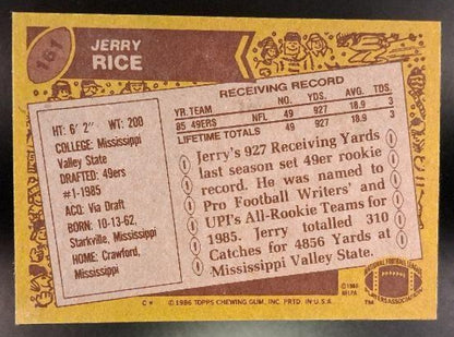 1986 Topps Jerry Rice #161 RC 49ers