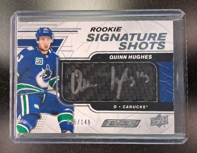 2019 Upper Deck Engrained Quinn Hughes Rookie Signature Shots /149 RC Auto