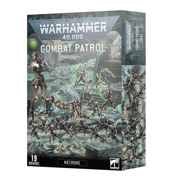 Warhammer 40,000 Combat Patrol necrons  with figures on a white background
