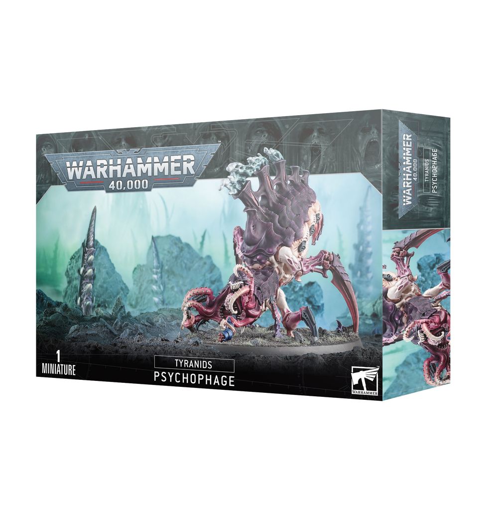 Warhammer 40,000 Tyranids Psychophage miniature packaging on a white background